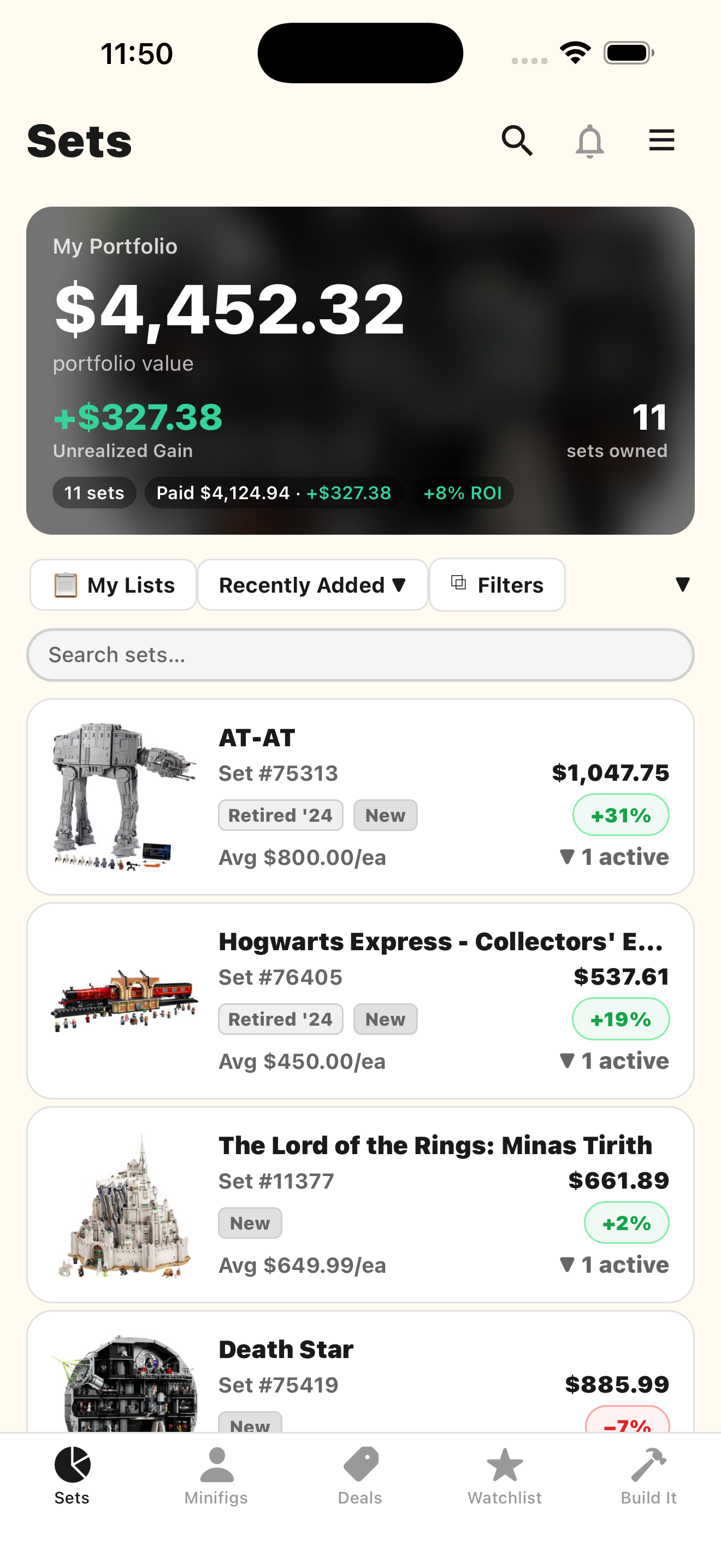 Brick HQ on a phone, showing the same collection